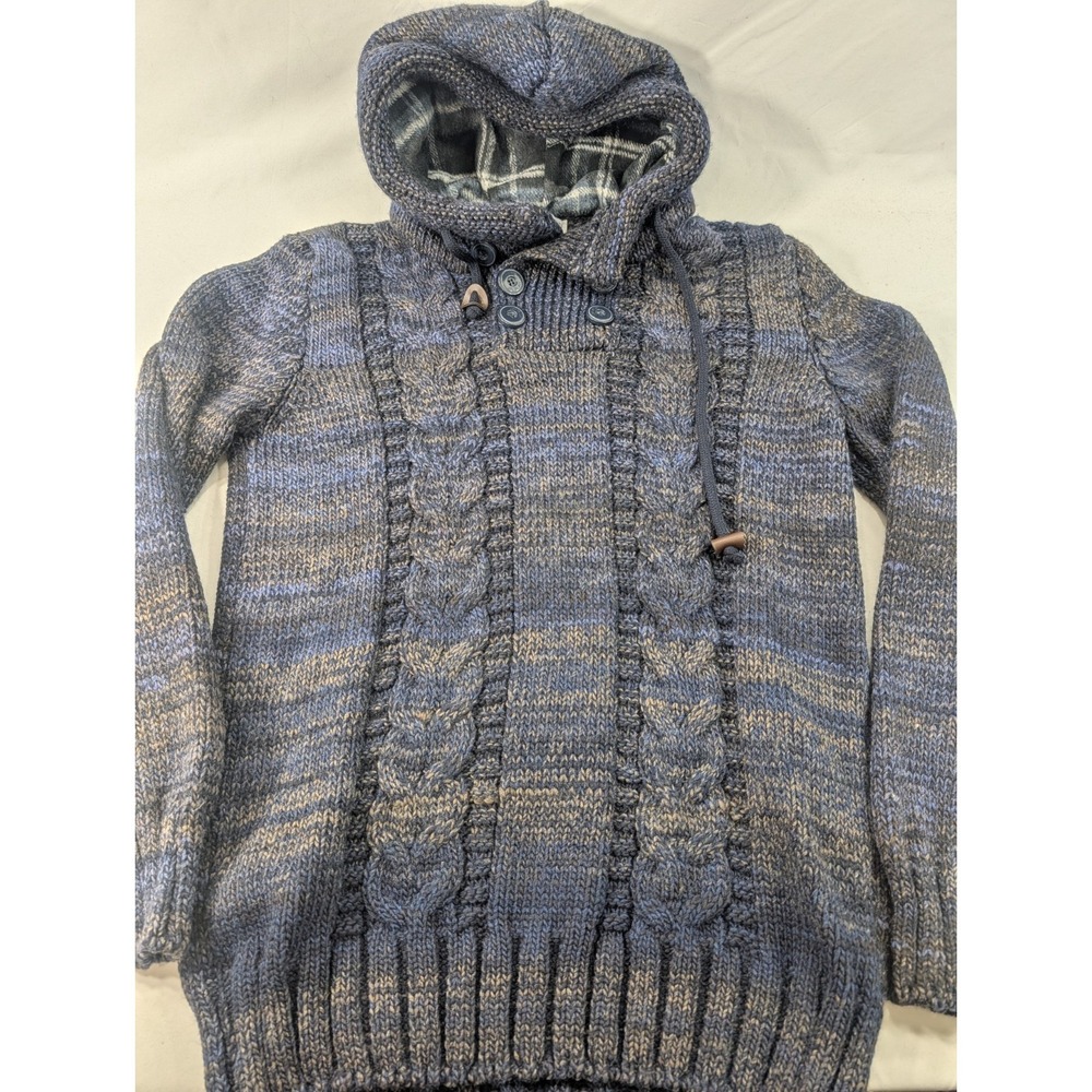 Leif Nelson Chunky Sweater Blue Heavy Hoodie Big Button Oversized Shawl XL  Slim